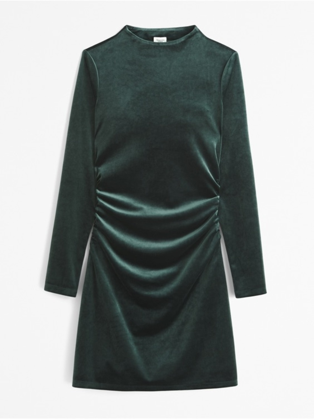 A&F Teal Green Paloma Velvet Ruched Long-Sleeve Dress